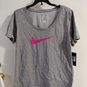 Nike Heather Gray Tee with Pink Swoosh